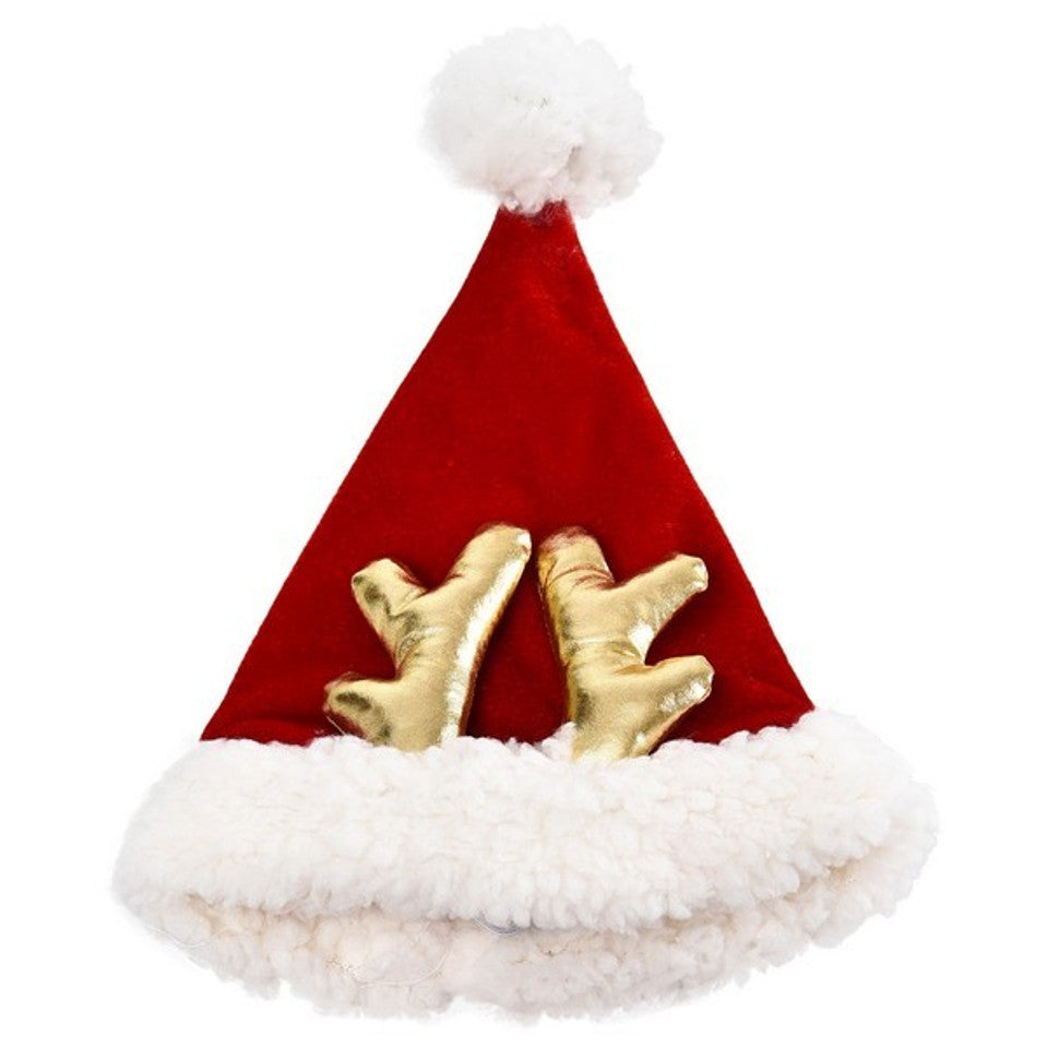 House of Paws Red santa Hat with Antlers One Size