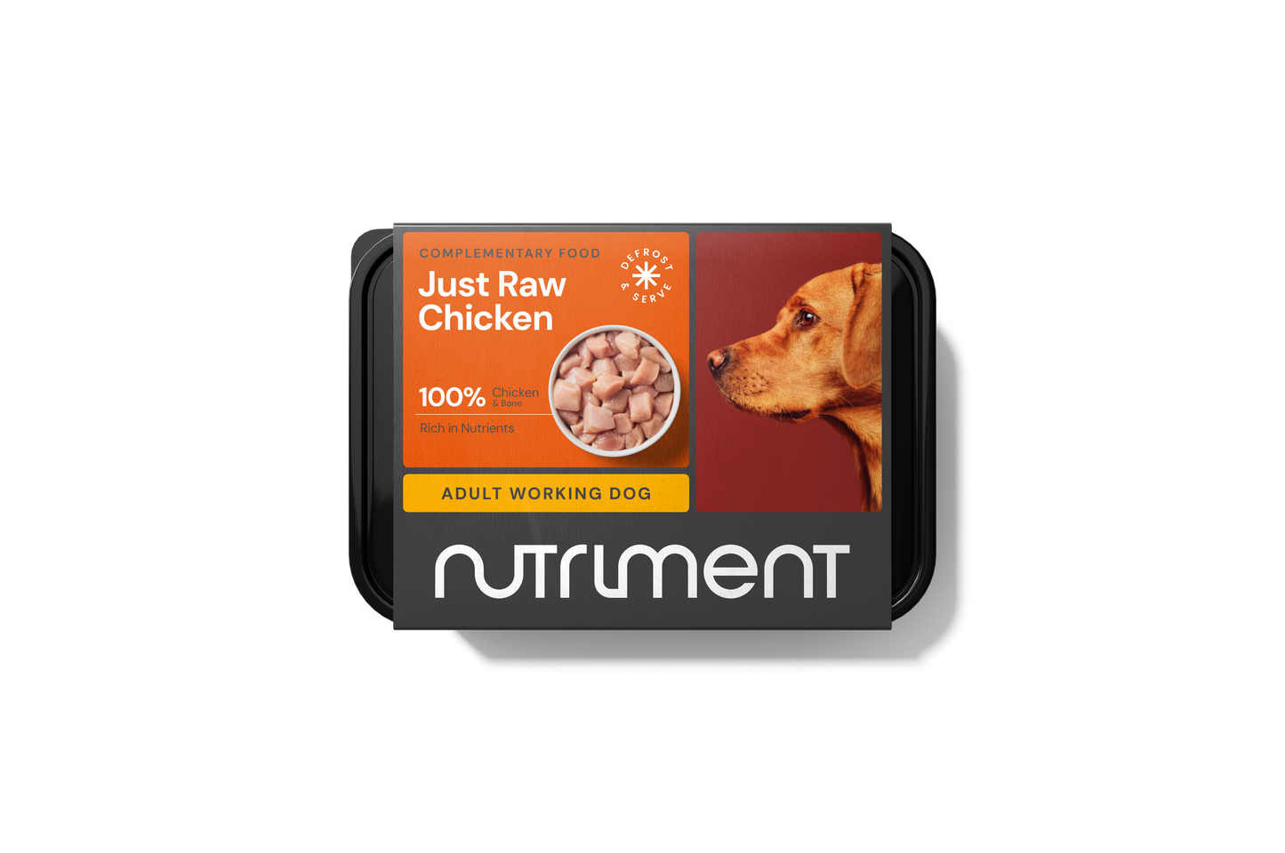 Dog food package with 'Nutriment' branding on a white background