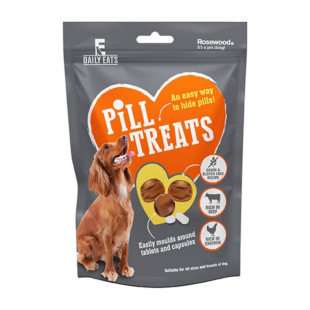 Rosewood Pill Treats for dogs, beef and chicken, 80g pouch