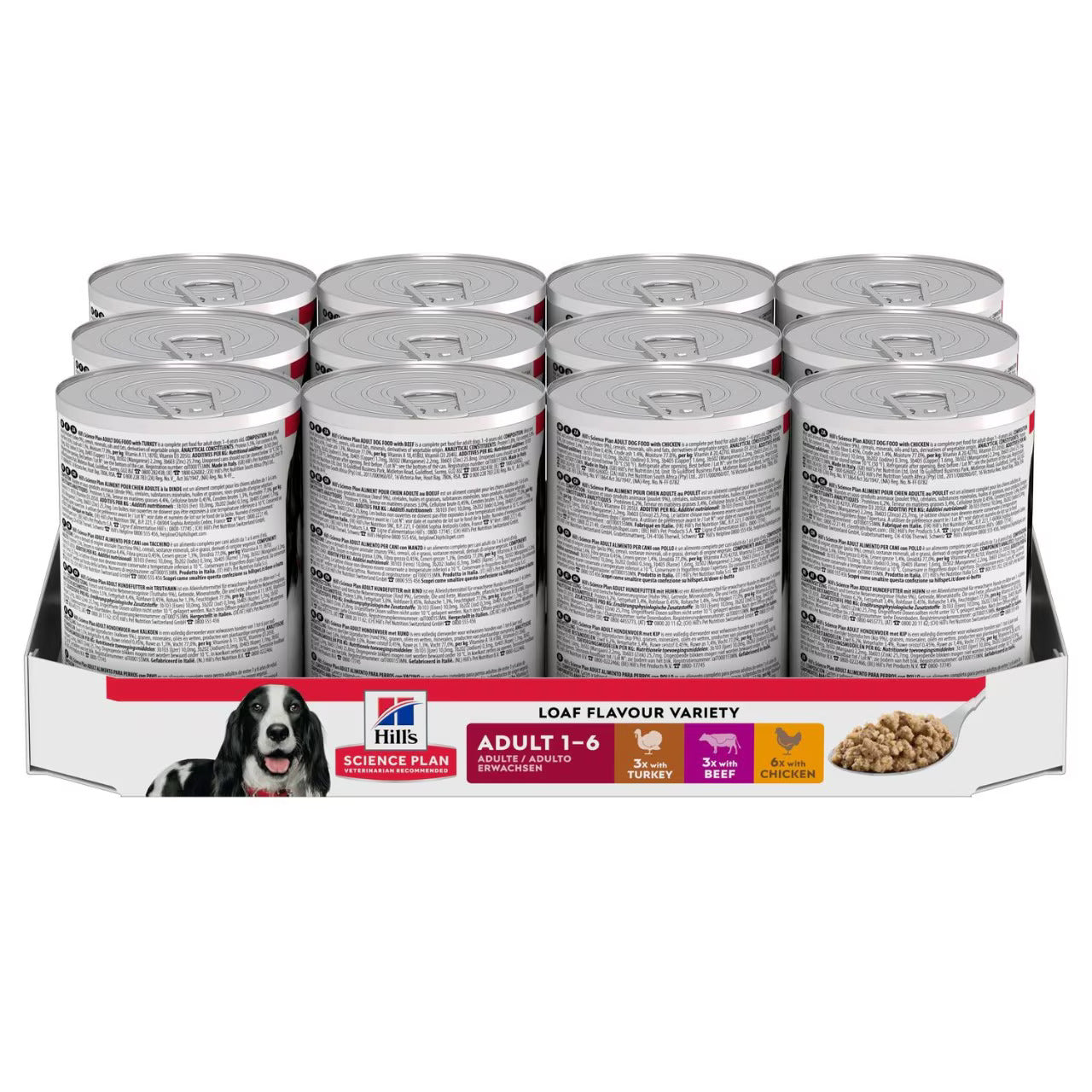 Hills - Adult Multipack Wet Dog Food with Chicken, Turkey & Beef (12x370G)