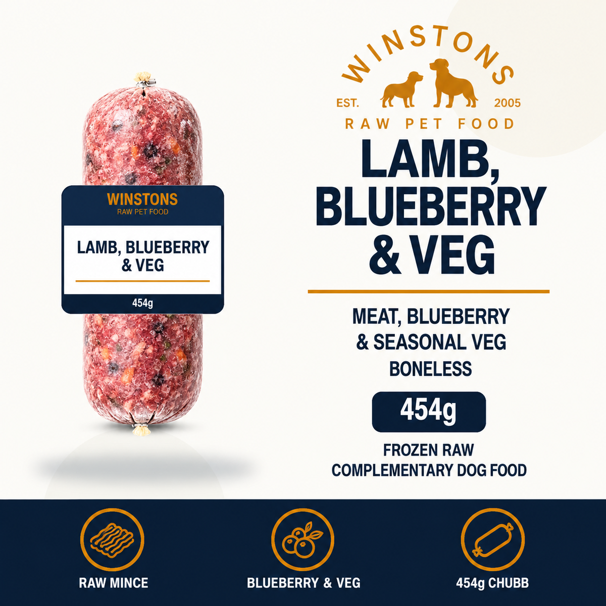 Winston’s Lamb, Blueberry & Veg 454g complementary raw dog food