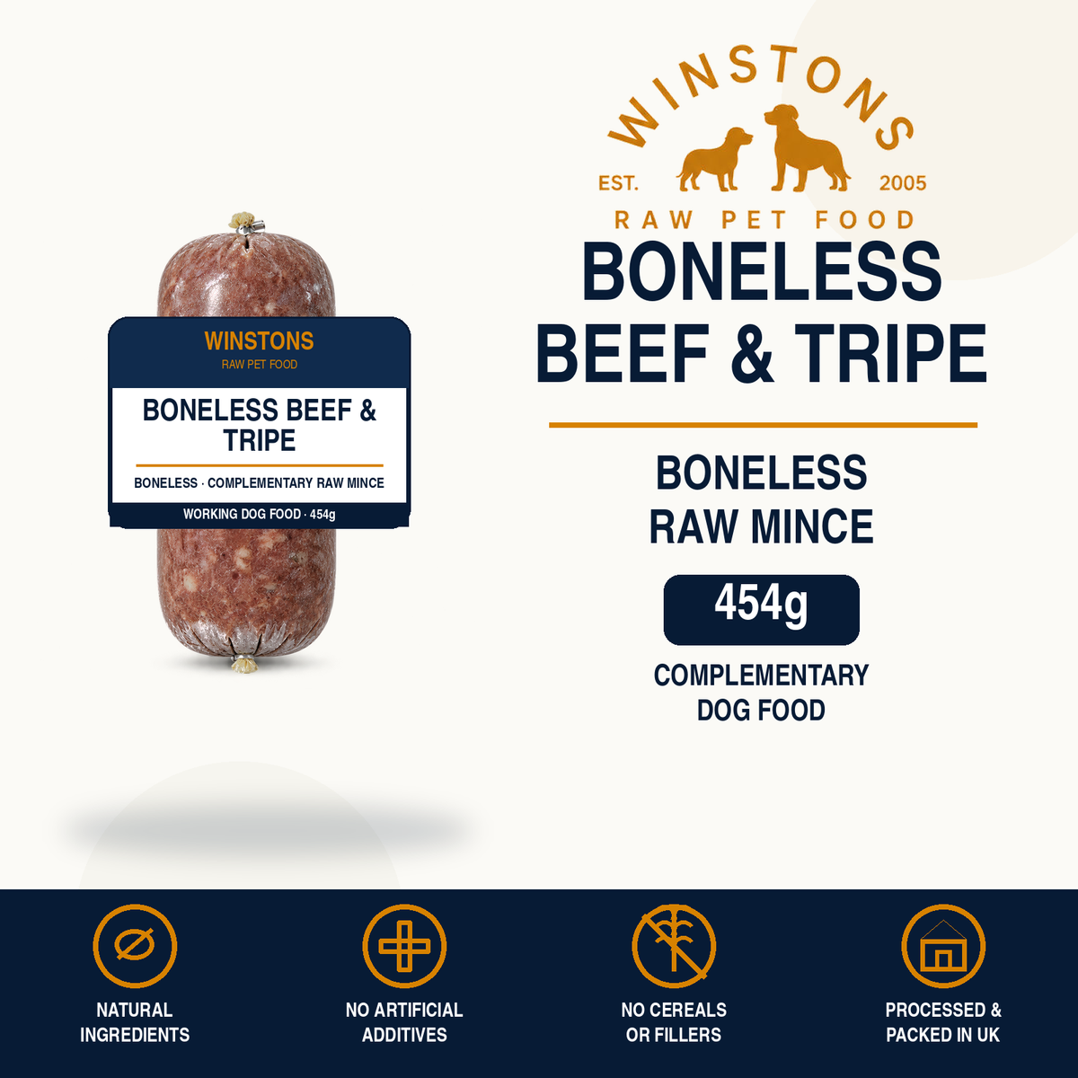 Boneless Beef & Tripe Raw Mince 454G – Winston's raw dog food