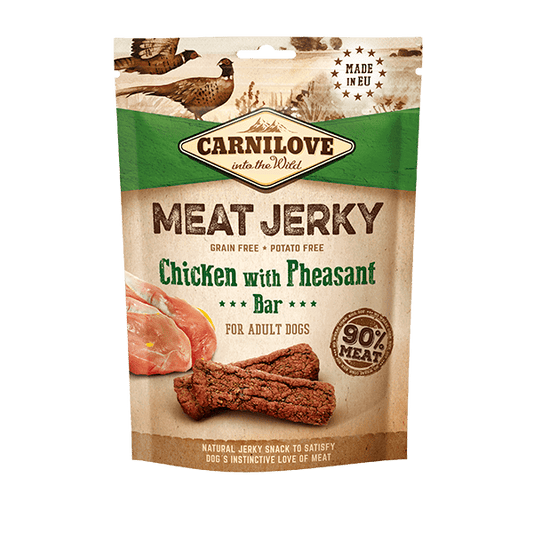 Carnilove Jerky Chicken with Pheasant Bar 100g front of pack