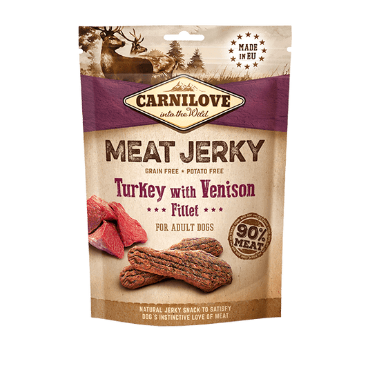 Carnilove Jerky Turkey with Venison Fillet 100g front of pack