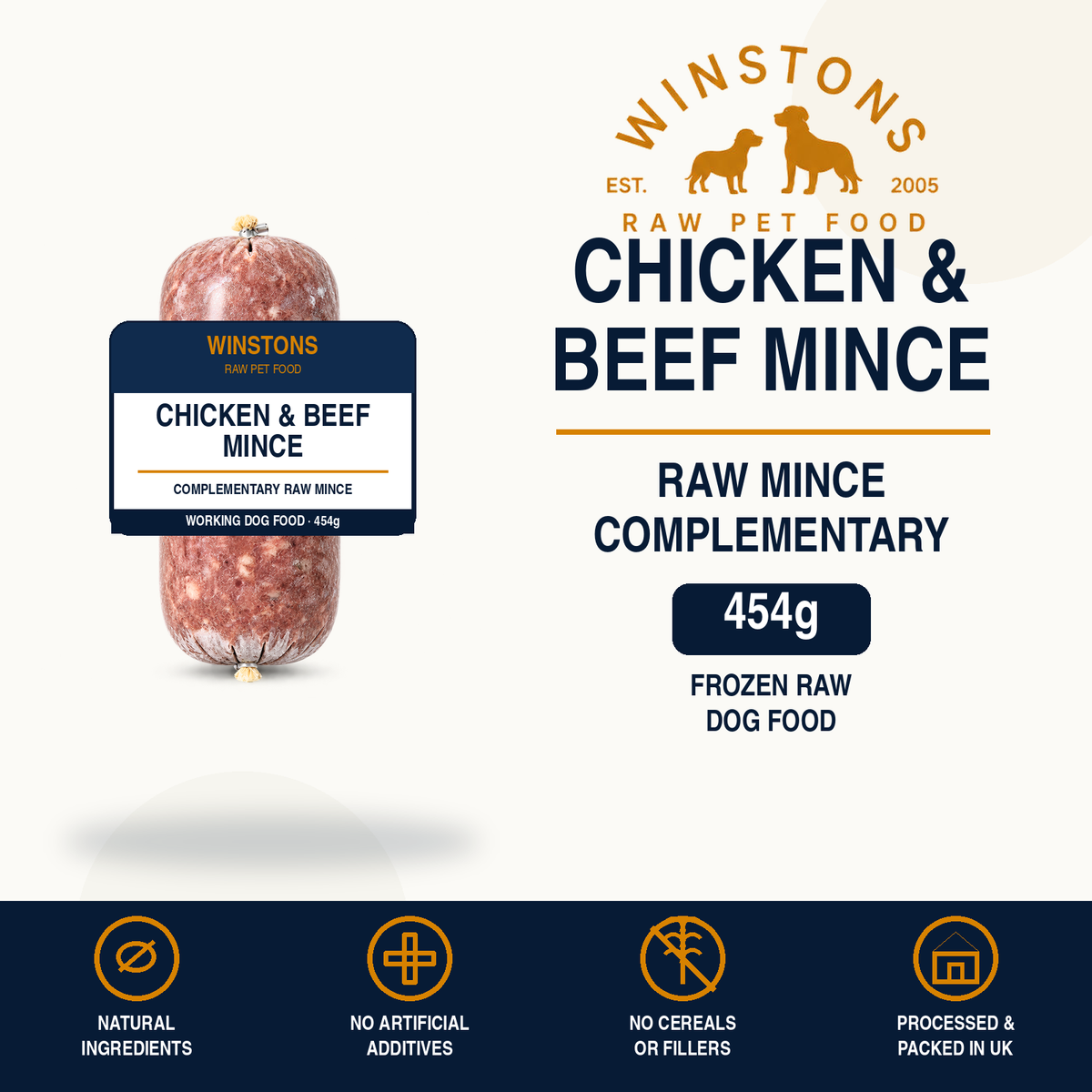 Chicken & Beef Raw Mince 454G – Winston's raw dog food