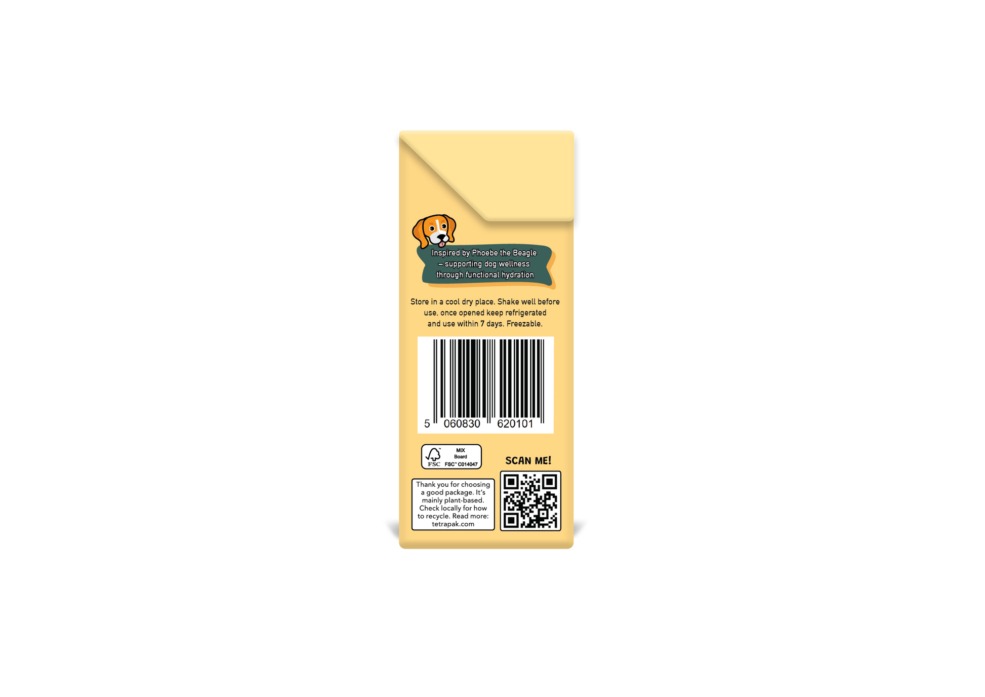Yellow product packaging with a barcode and text on a white background
