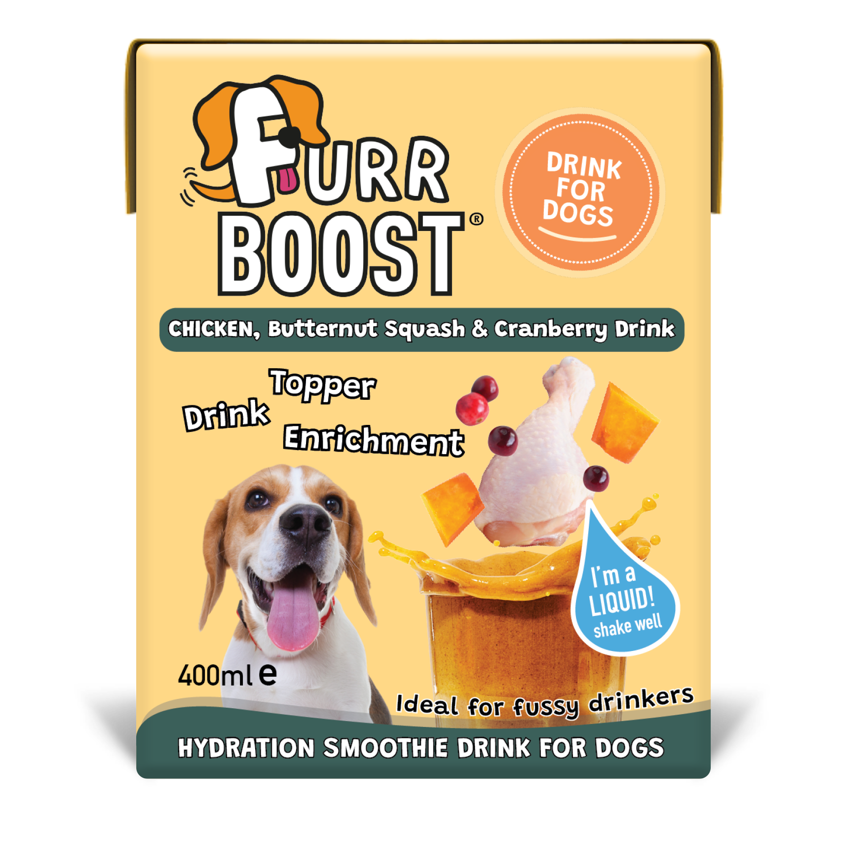 Furr Boost dog drink package on a white background