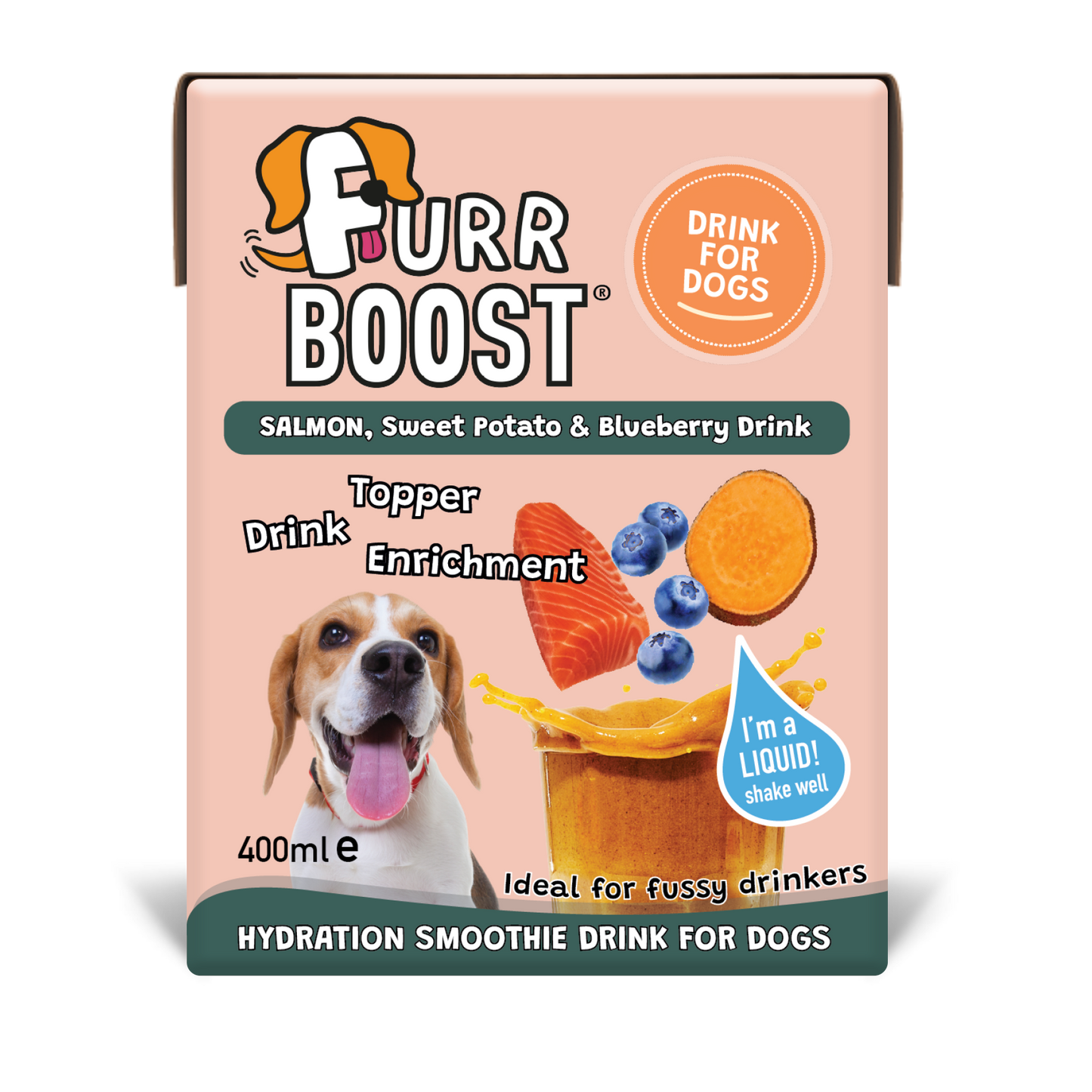 Furr Boost drink mix for dogs on a white background