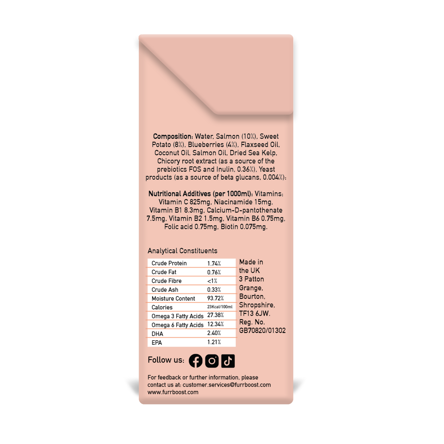 Pink supplement package with nutritional information on a white background