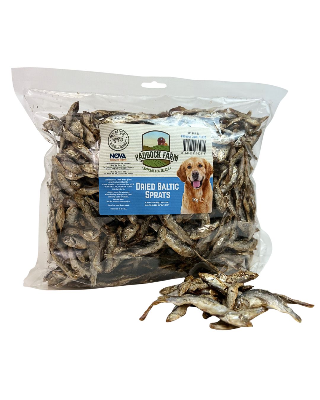 Paddock Farm Air Dried Baltic Sprats 1kg bag of natural fish dog treats