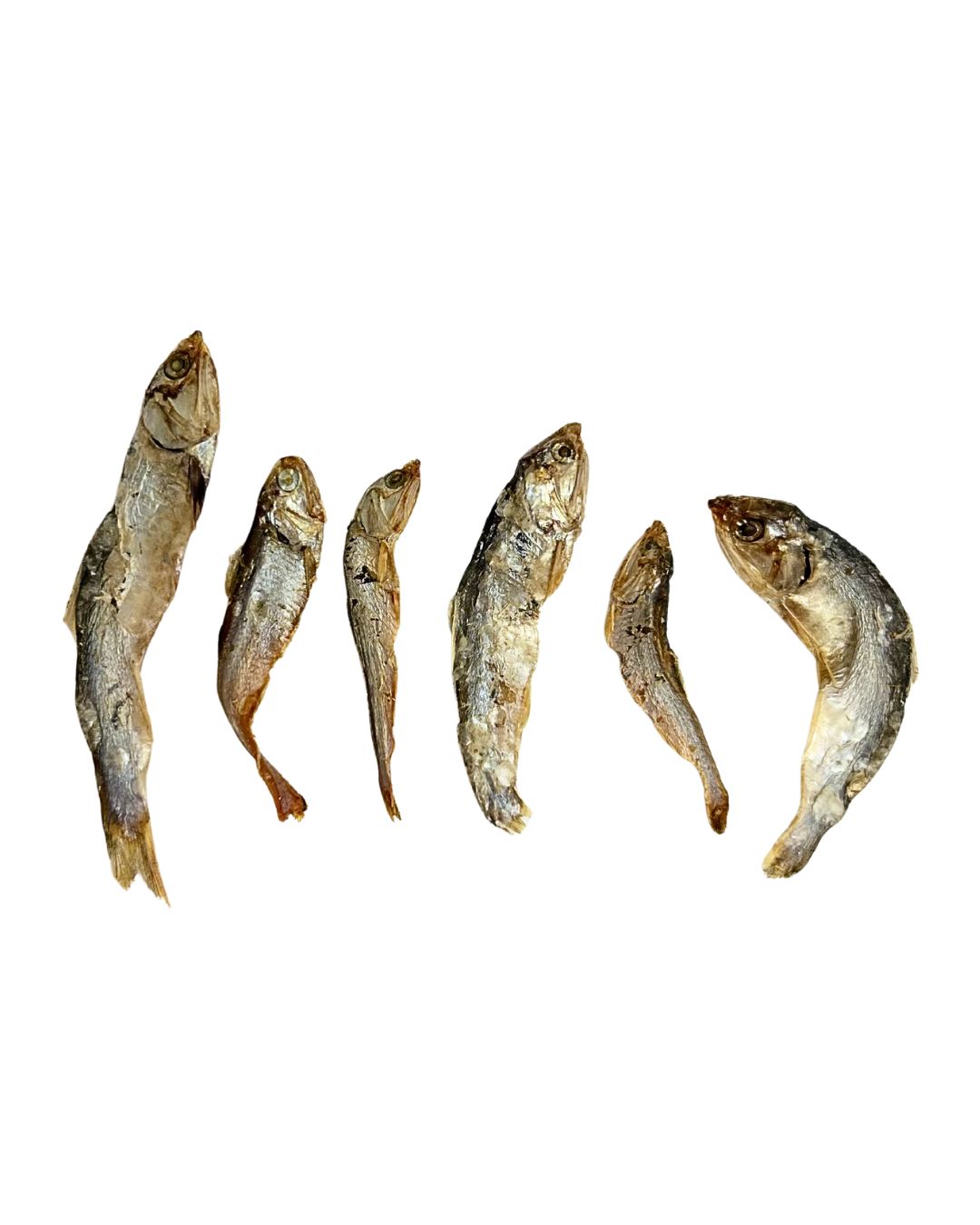 Whole air dried Baltic sprats showing the natural fish dog treats