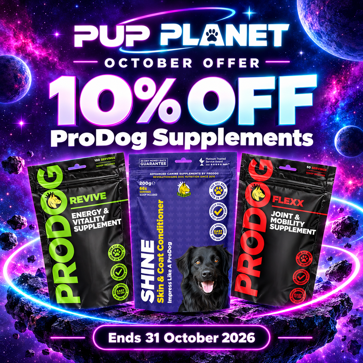 ProDog Supplements on 10% off offer till 31st october 2026 at Pup Planet