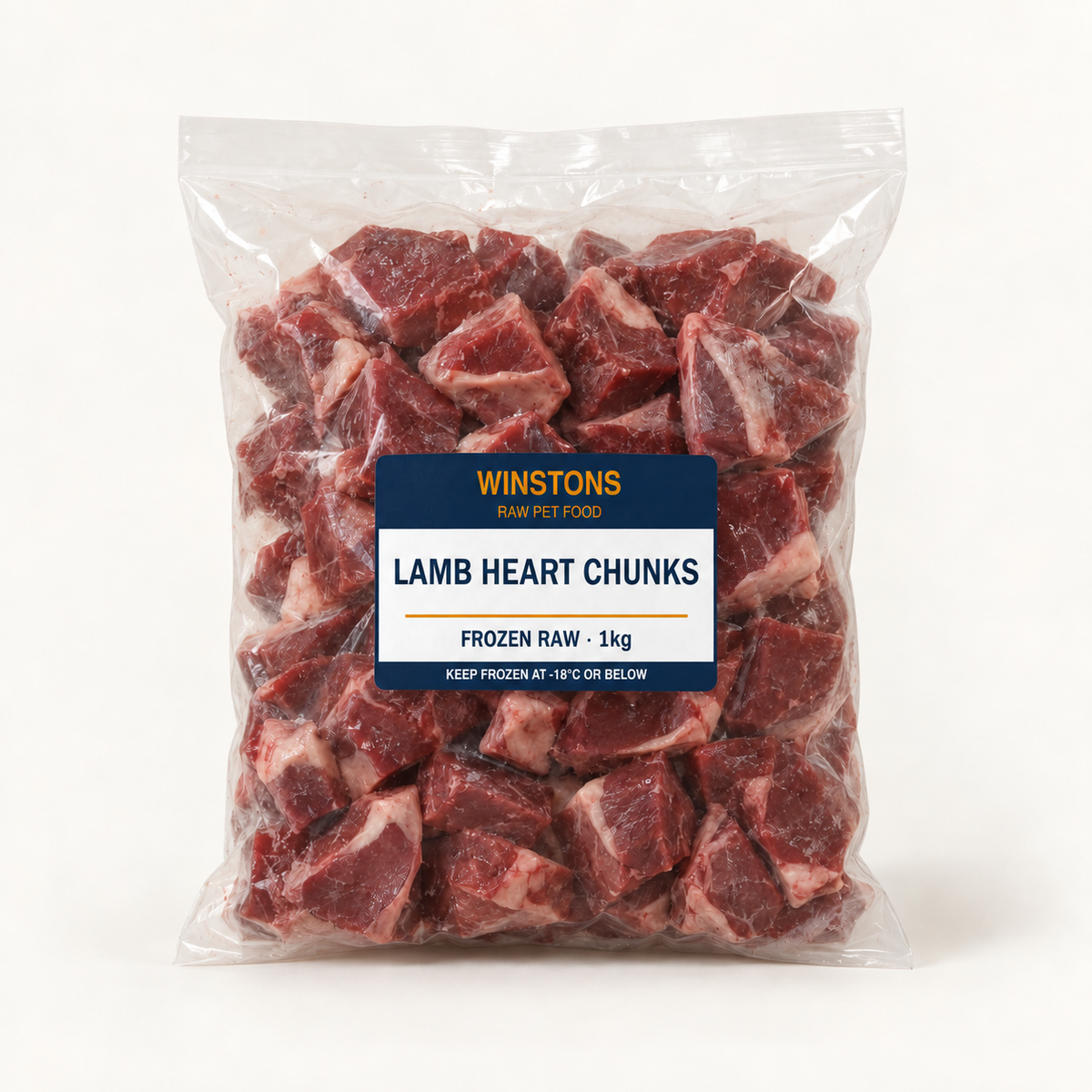 Winstons raw lamb heart chunks 1kg frozen dog food