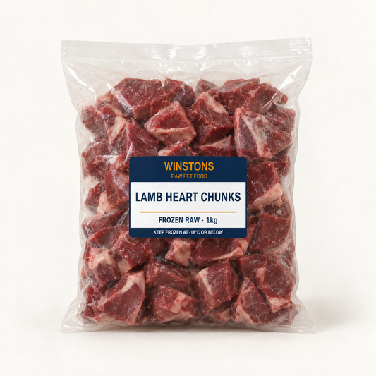 Winstons raw lamb heart chunks 1kg frozen dog food
