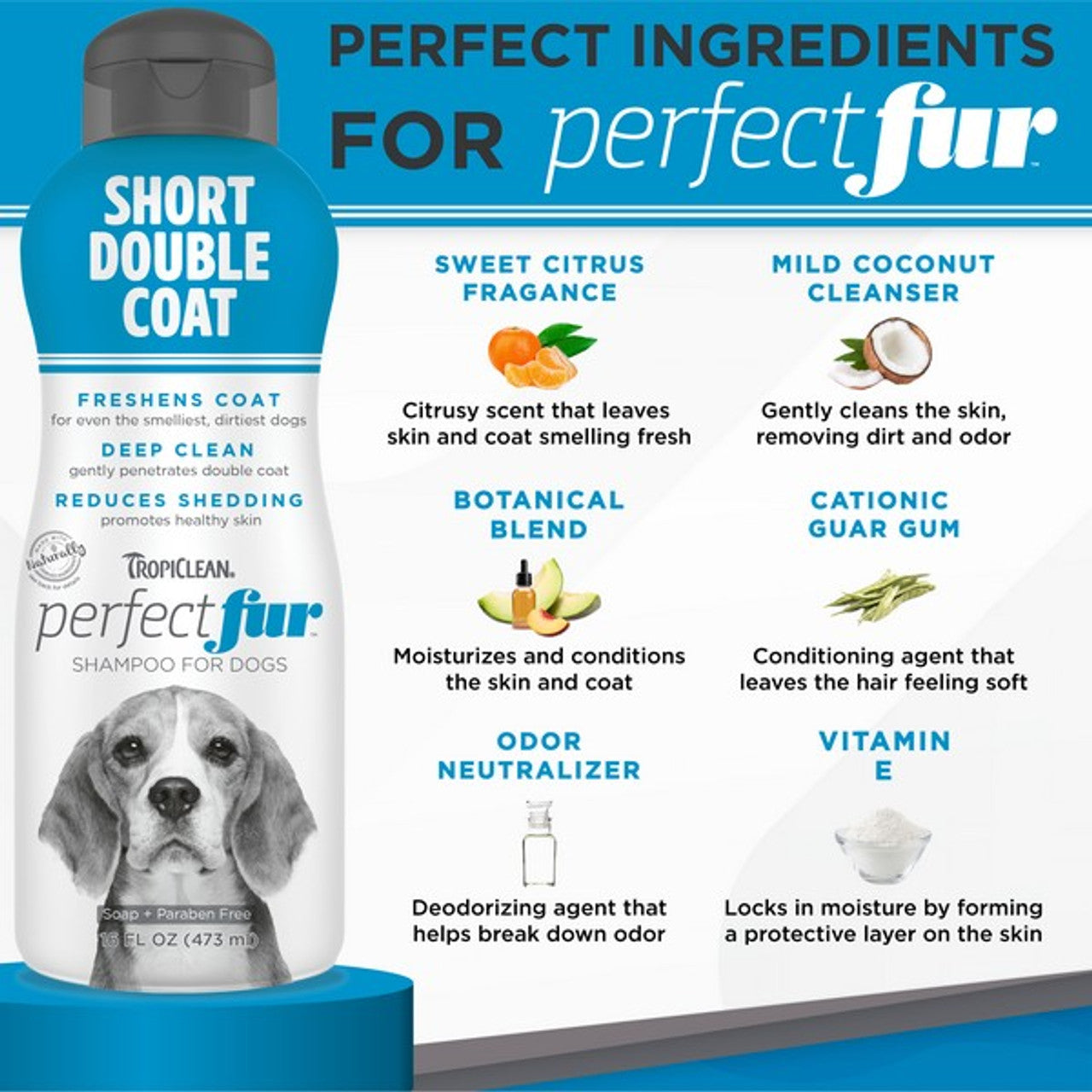 TropiClean Perfect Fur SHORT DOUBLE COAT Shampoo for Dogs | 473ml