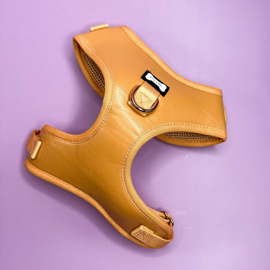 Alfresco Pup faux leather dog harness - camel colour adjustable dog harness