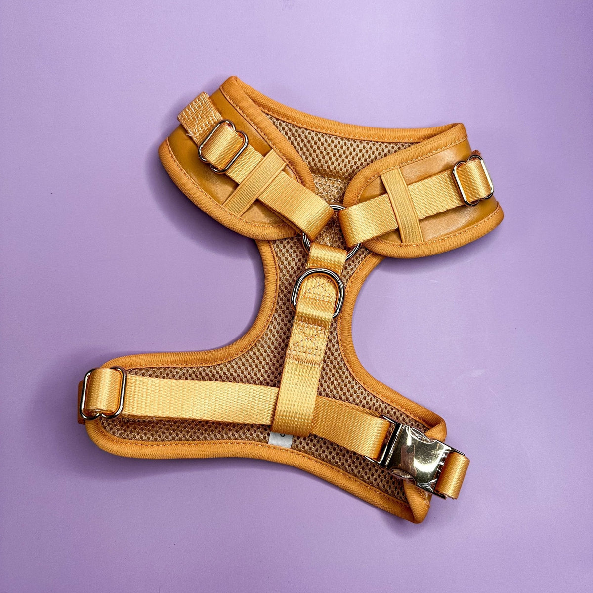 Alfresco Pup faux leather dog harness - camel colour adjustable dog harness