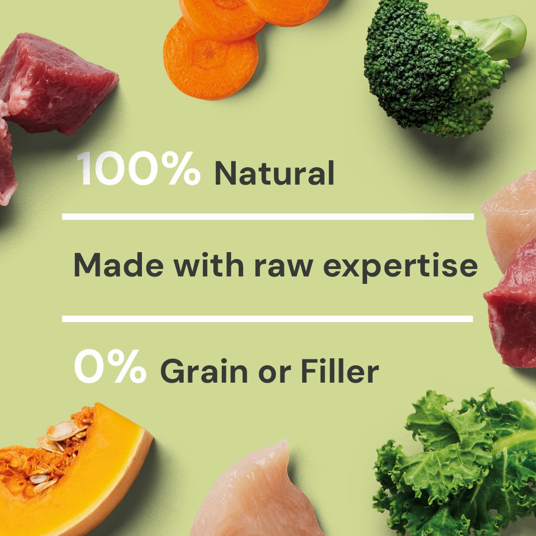 Raw food ingredients with text on a green background