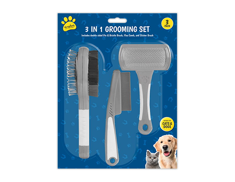 3-in-1 Pet Grooming Set – Brushes & Flea Comb – supplied by Gem Imports