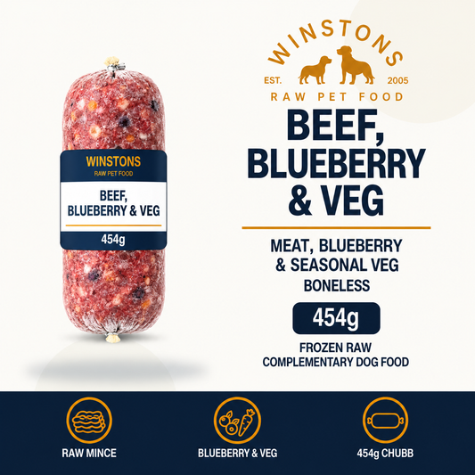 Winston’s Beef, Blueberry & Veg 454g complementary raw dog food