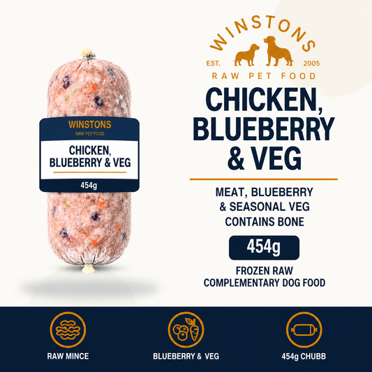 Winston’s Chicken, Blueberry & Veg 454g complementary raw dog food