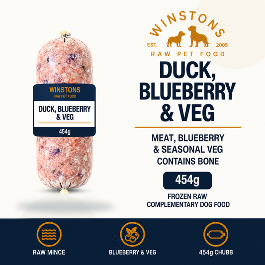 Winston’s Duck, Blueberry & Veg 454g complementary raw dog food